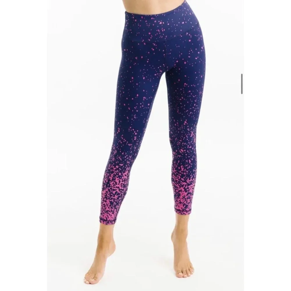 Zyia Active Leggings Navy with Pink Splatter sz 4
